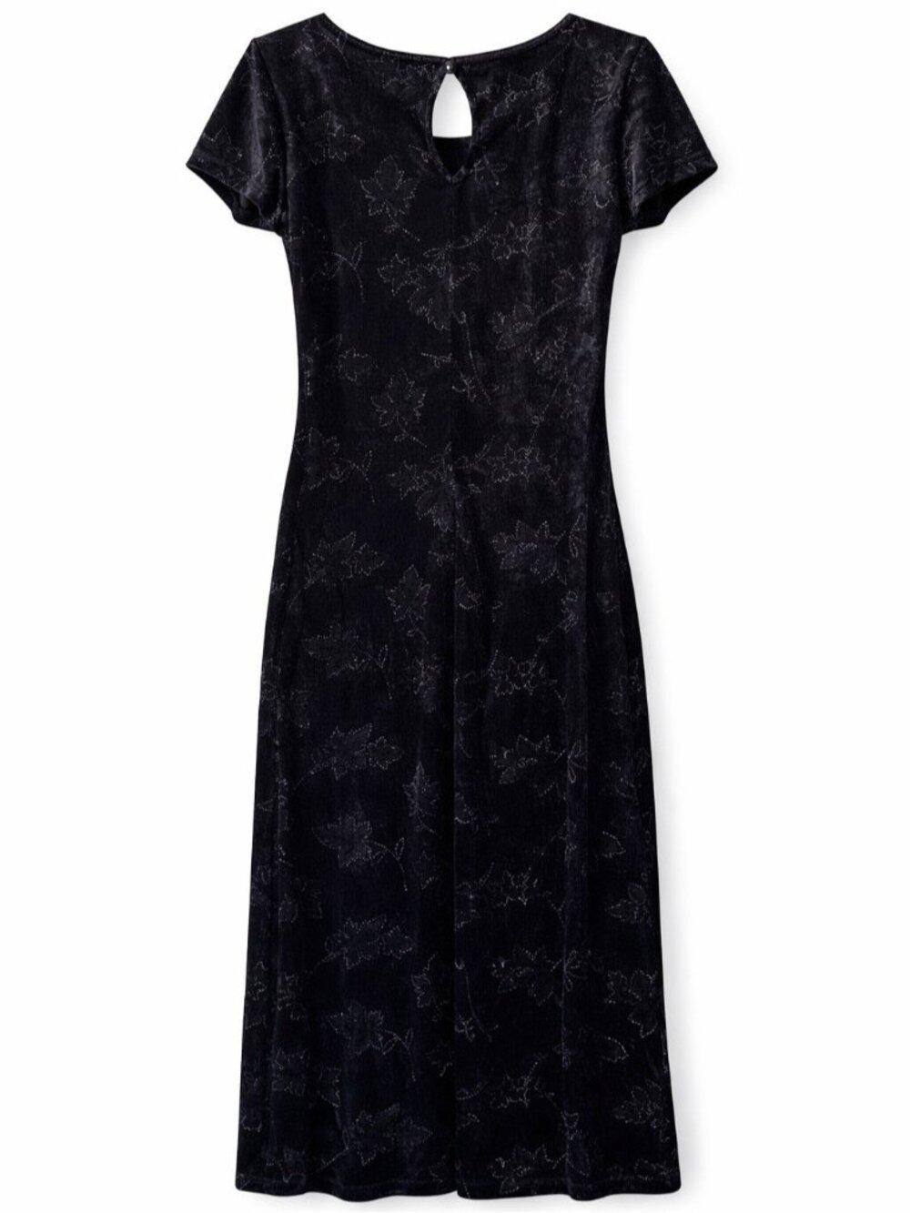 DBY Ltd Women Velvet Long Dress Shimmery Leaves Print Black Junior Size 3 preown - Picture 2 of 5